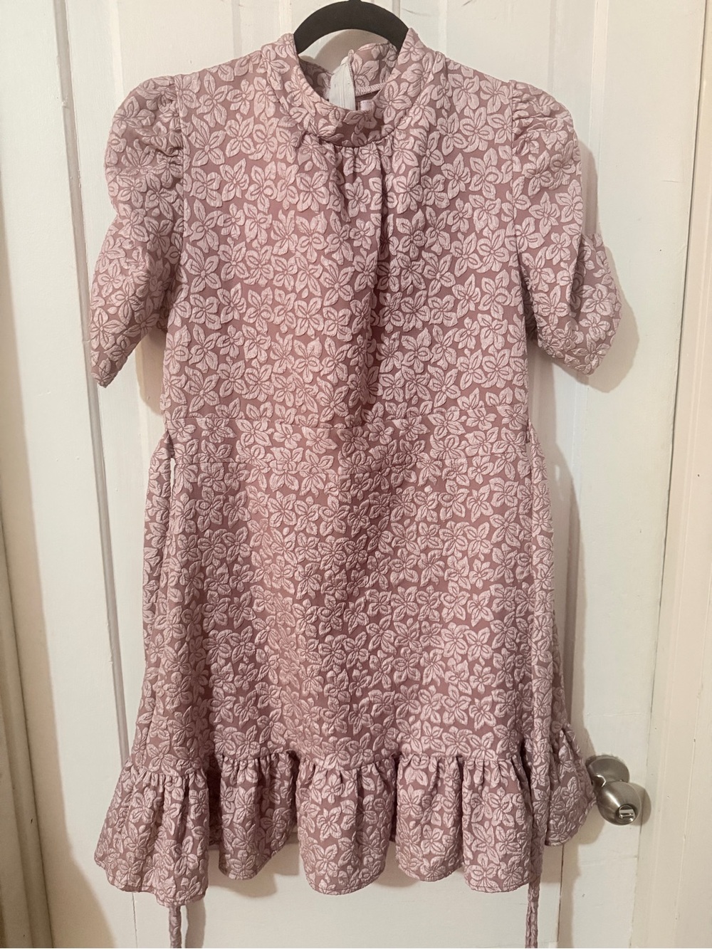 Mauve Floral Midi Dress with Ruffle Hem